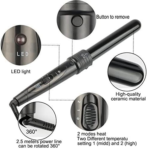 3 in 1 Curling Wand Set with 3 Interchangeable Curling Iron Ceramic Barrels with Heat Resistant Glove - Black