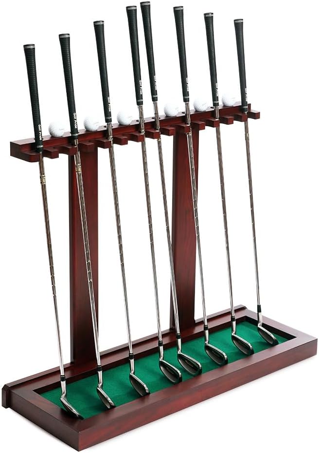 Premium Wooden Club Display Rack | 14 Club Capacity | Perfect for Golf Simulators | Solid Hardwood | 3 Color Options | Golf Ball Rack Included