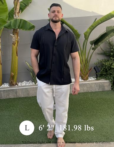 COOFANDY Mens Cuban Guayabera Shirts Short Sleeve Button Down Shirt Lightweight Summer Beach Shirts3