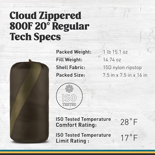 Image of Sierra Designs Cloud 20 Degree DriDown Sleeping Bag Ultralight Zipperless Down Sleeping Bag for Backpacking and Camping