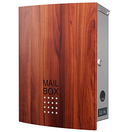 LEON (レオン) MB4504ネオ 郵便ポスト 壁掛けタイプ ステンレス製 鍵付き おしゃれ 大型 ポスト 郵便受け (マグネット付き) 木目調プラムウッド
