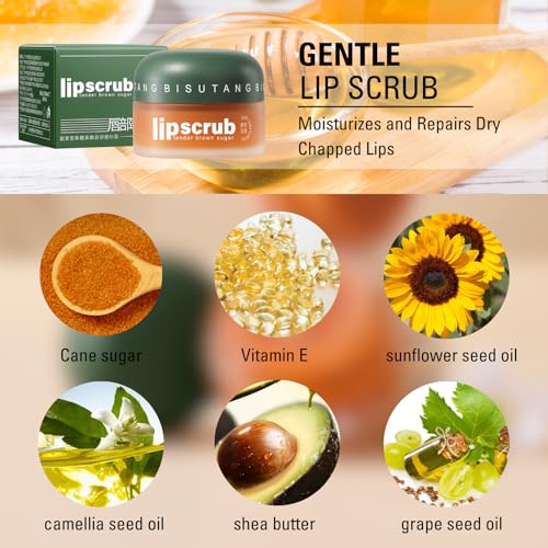 Brown Sugar Lip Scrub, Lip Care Scrubs, Lip Scrub Exfoliator To Remove Dead Skin, Lip Lightening For Dark Lips, Lip Exfoliator With Coconut Oil, Vitamin E And Honey For Hydrating And Plumper Lips - Image 3