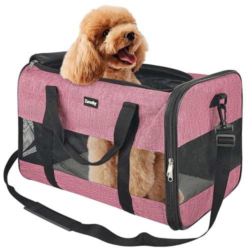 Zavothy Borsa per il Trasporto del Gatto Cane, Borsa per il Trasporto Traspirante e Pieghevole, Custodia per il Trasporto del Gatto con Tracolla Regolabile, Materasso in Peluche Rimovibile, L, Rosa