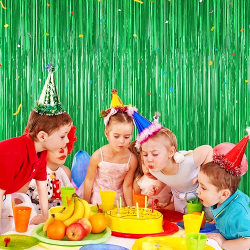 Image of Green Foil Curtain Backdrop, 2Pack Green Metallic Tinsel Foil Fringe Curtains Photo Booth Props for Birthday Wedding Engagement Baby Shower Bachelorette Christmas Celebration Jungle Party Decorations