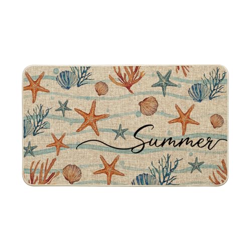 Artoid Mode Sea Shell Starfish Coral Summer Doormat, Home Decor Low-Profile Switch Rug Door Mat Floor Mat for Indoor Outdoor 17x29 Inch