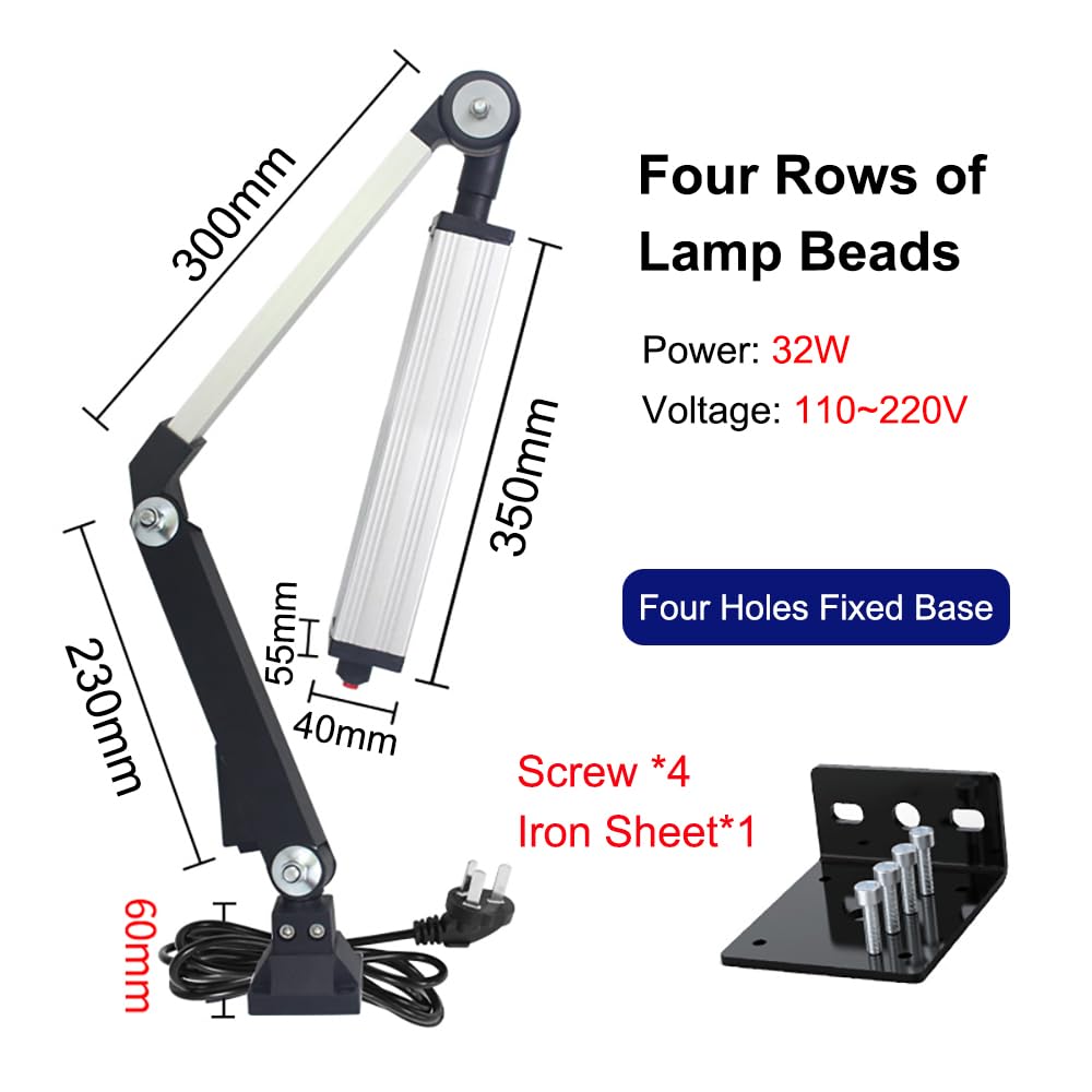 Światło Robocze Maszyny LED, Regulowane Długie Ramię CNC Światło Maszyny, IP65 Wodoodporna Lampa Przemysłowa Ze Stopu Aluminium dla Stołu Wiertarki Tokarki CNC(Size: 32W,Kolor:110~220V)