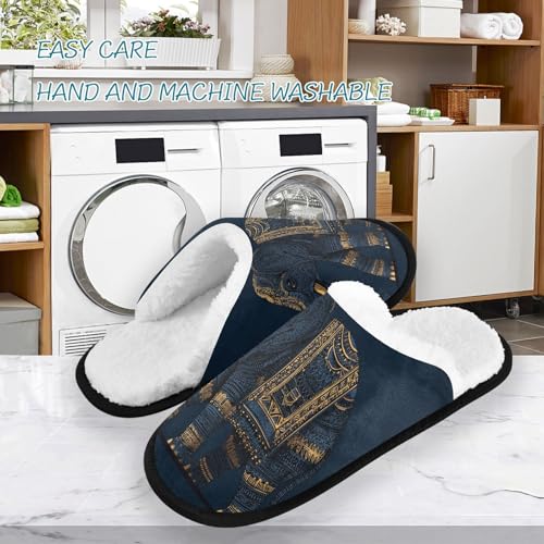 Retro Blue Mandala Elephant Slippers For Women Men Soft Memory Foam Non-Slip Animal Winter Indoor House Shoes Travel Slipper3