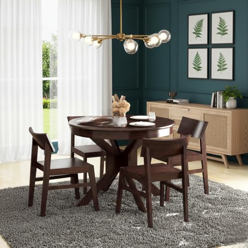 Image of AS Arts Sheesham Wood Round 4 Seater Dining Table Set with Chairs for Home & Dining Room | Solid Wood | Dark Walnut Finish