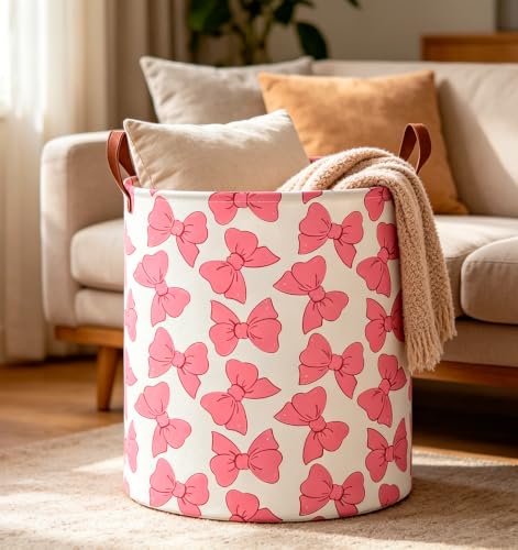 Image of CLOCOR Large Laundry Basket,Waterproof Storage Bin,Collapsible Fabric Storage Container(Pink Bowknot)
