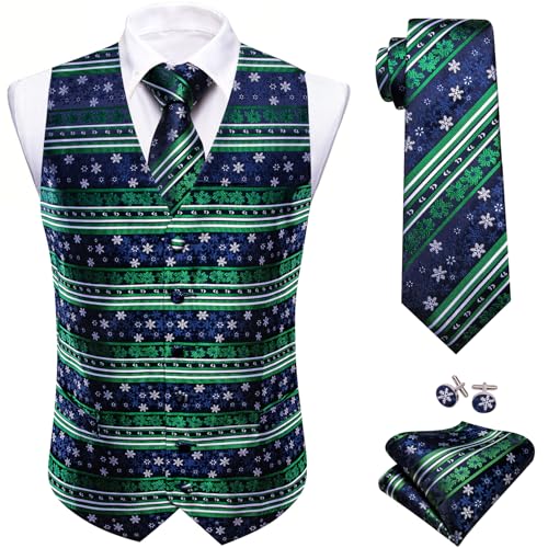 Image of Barry.Wang Mens Red /Green Christmas Suit Vest Holiday Xmas Waistcoat Tie Set Party Tuxedo