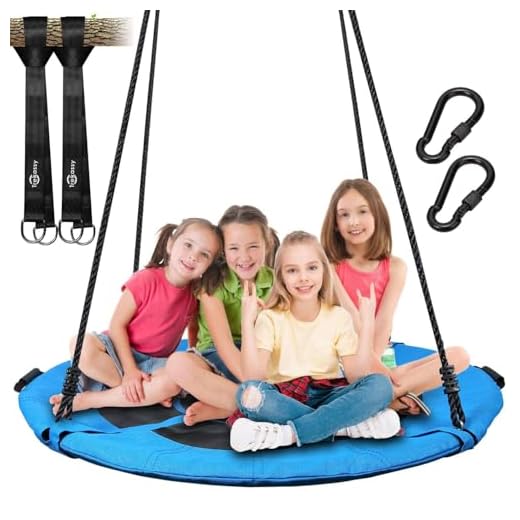 Trekassy 700lb 45 Inch Saucer Tree Swing for Kids Adults Textilene Age-Resistant with 2pcs 10ft Tree Hanging Straps, Steel Frame and Adjustable Ropes-Blue