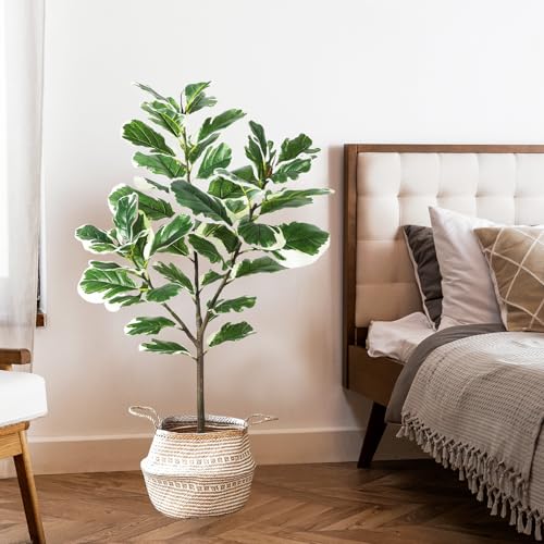 GarveeHome Artificial Fiddle Leaf Fig Tree, 51 Inch Faux Ficus Lyrata Plant with 46 Fiddle Leaves, Fake Floor Plant in Pot for Indoor Outdoor Living Room House Office Garden Decor