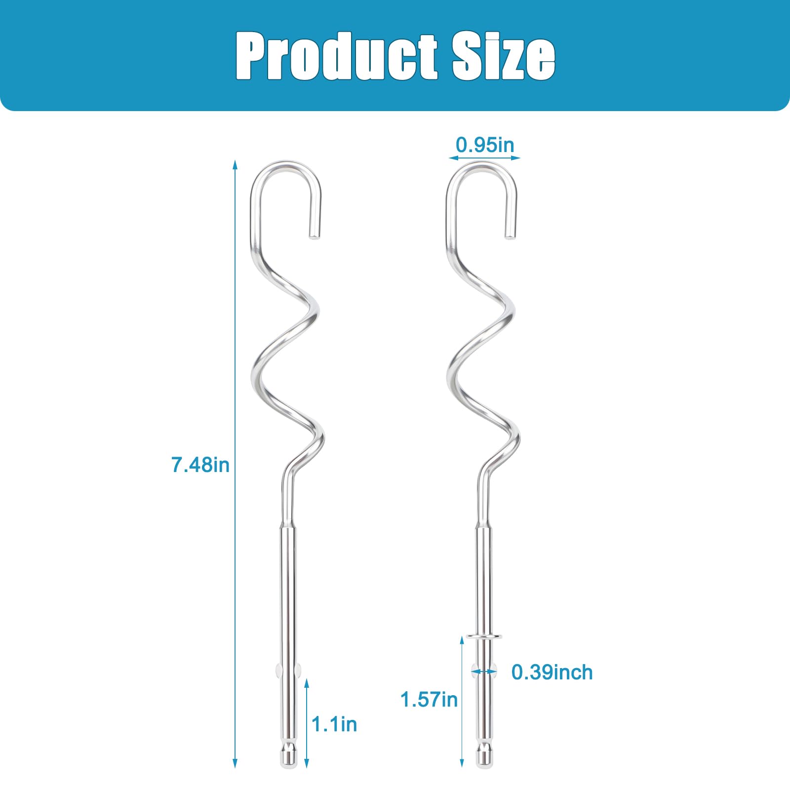 990143000 2-Pack Stainless Steel Mixer Dough Hooks for Hamilton Beach Hand Mixer,Hamilton Beach Mixer Replacement Attachments Compatible with 62630R, 62632R, 62633R,62580