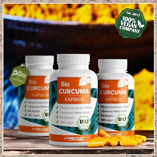 Bio Curcuma Kapseln 365x mit 700 mg Curcuma aus kontrolliert biologischem Anbau - optimal hochdosiert mit 35 mg Curcumin pro Kapsel - mit Schwarzem Pfeffer-Extrakt - Vorrat für 1 Jahr