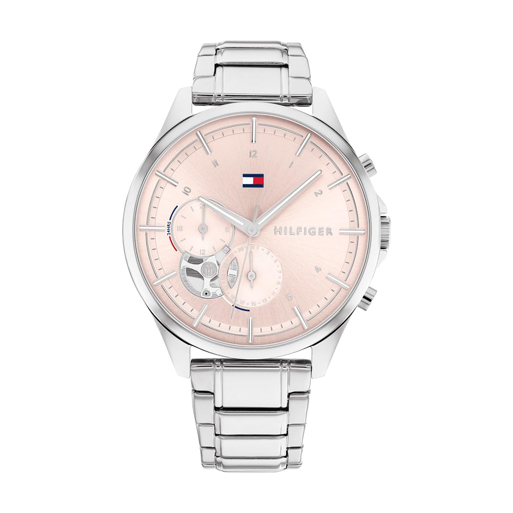 Tommy Hilfiger Orologio Analogico Multifunzione al Quarzo da Donna con Cinturino in Acciaio Inossidabile Argentato - 1782414
