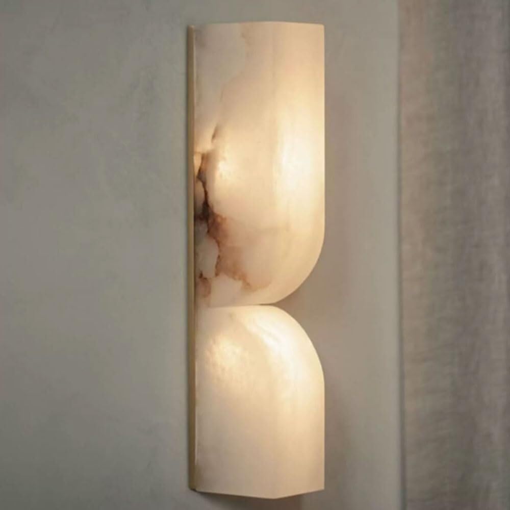 TONFON Nordic Natural Alabaster Wall Lamp LED Copper Wall Sconce Indoor Lighting Wall Mounted Lamp for Bedroom Bedside Living Room Study Room Corridor Entryway Restaurant