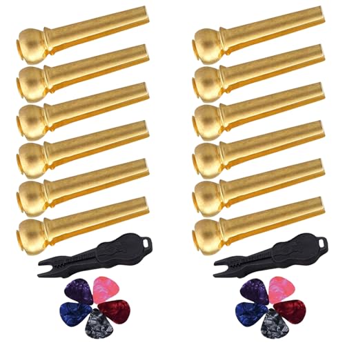 SUPVOX 2 Juegos Kit Pines de Puente de Cobre para Guitarra Acústica Incluye con Extractor y Púas Mejora...