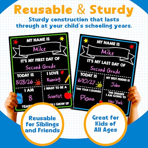 Image of First Day of School Sign, 14 x 11 in Double-Sided & Reusable Board for Kids