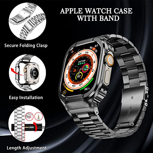Amznew Stainless Steel Apple Watch Band With Case Compatible With Apple Watch Ultra 49Mm, Metal Apple Watch Ultra Band And Protective Bumper Cover, Rugged Replacement Strap For Men, Black #TOP5