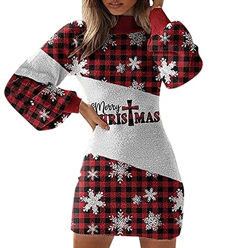 Weihnachtskleid Damen, Weihnachtspullover Damen Pullover Kleid Weihnachten Lustig Strickkleid Elegant Lang Weihnachts Pulli Langarm Strickpullover...