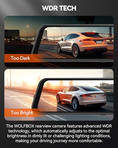 Image of WOLFBOX G840H 12 inch Touchscreen Mirror Dash Cam with WiFi, 2.5K Rear View Mirror Camera with 1080P Rear Camera, Mirror Dash Camera for Car Front and Rear, Parking Mode, WDR, Included 32GB Card and GPS