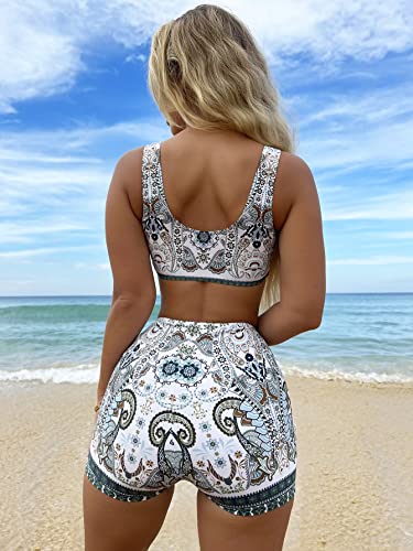 Floerns Women's 2 Piece Bathing Suit Scoop Neck Bikini Shorts Tankini Swimsuit2
