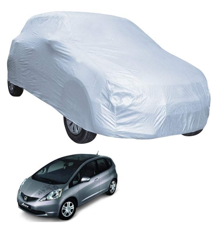 Image of Auto Hub Car Cover Compatible with Jazz (Model : 2013-2019) with Mirror Pocket, Water Resistant, Triple Stitched, Jazz Car Cover- Plain Silver