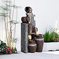 39.3" H Garden Water Fountain 6 Tier Outdoor Waterfalls Fountain with LED Lights and Pump Indoor/Outdoor Modern Floor Standing Water Fountain for Garden, Patio, House Decor (Grey)
