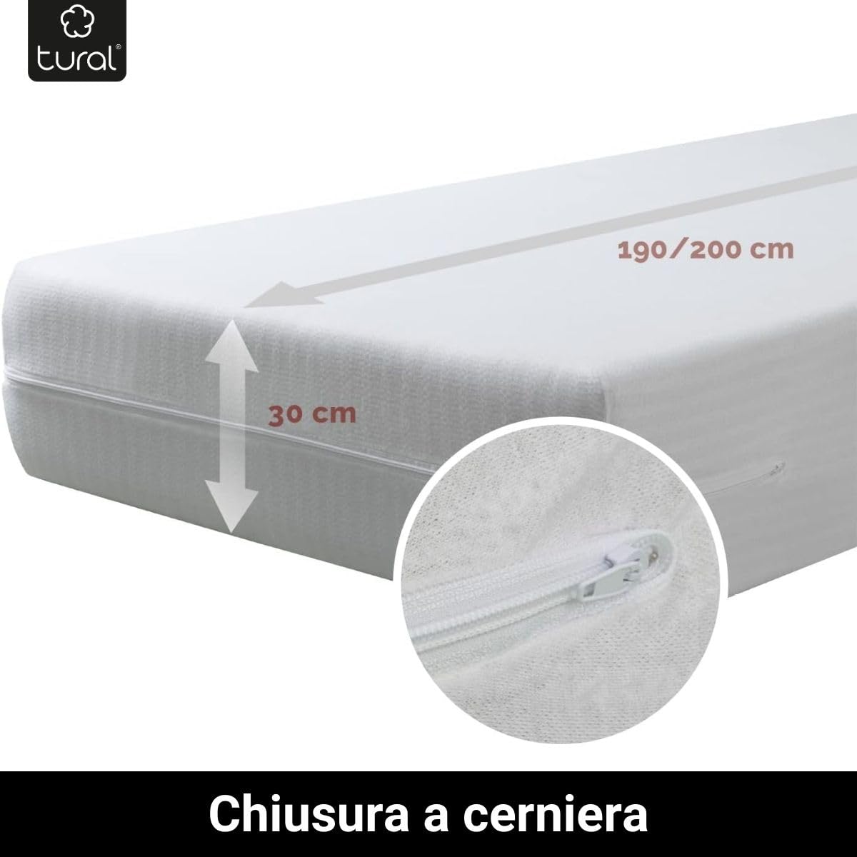 Tural - Fodera per materasso 120x190/200 cm Piazza e mezza | Regolabile | Certificato Oeko-TEX | Materasso con Cerniera | Protezione Ottimale e Resistente - Bianco