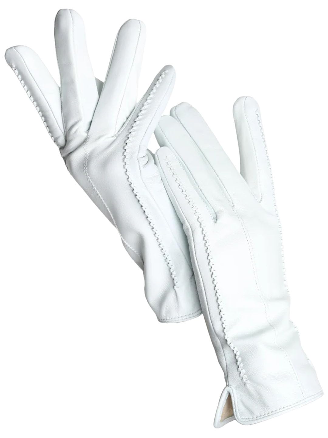 Guanti invernali da donna in pelle di pecora caldi e in pile corti sottili touch screen guanti in pelle bianca standard 8.5, Bianco standard., 41,5 EU