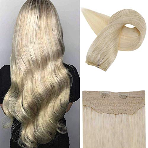 Halo Extensions Human Hair 14 Inch Blonde 613 Halo Hairpieces Fish Wire Human Hair Invisible Extensions Hidden Crown Hair 70 Gram
