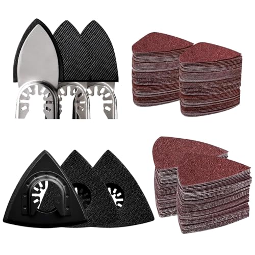 Image of 156Pcs Oscillating Tool Sanding Pads Kit, 3Pcs Triangle Sanding Pads and 3Pcs Finger Sanding Pad, 150Pcs Multitool Sandpaper Set, Grit Fit for Finishing Wood Sanding