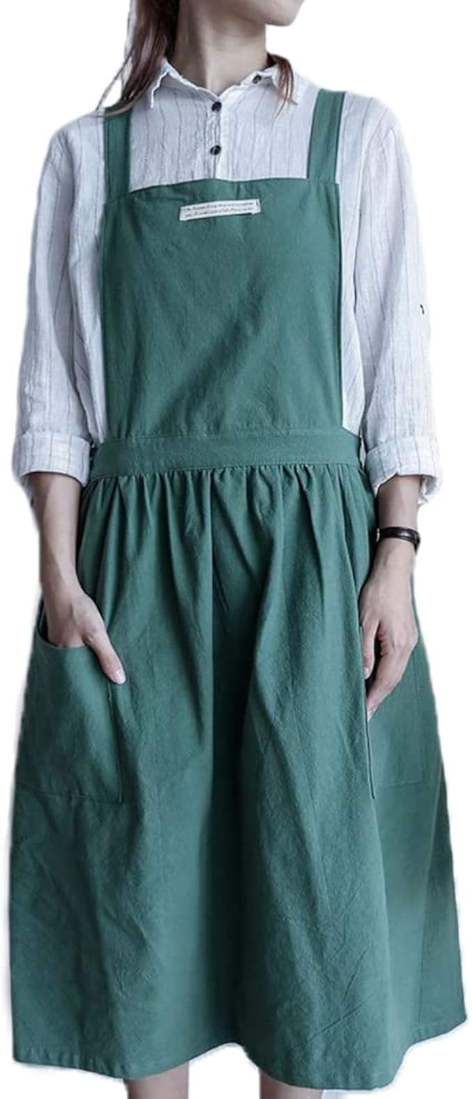 Amazon Co Jp エプロン レディース H型 キッチン カフェ 料理教室 エプロンワンピース 綿 ロング丈 無地 ポケット付き 大容量ポケット 汚れにくい 透けない シンプル 大人用 男女兼用 フリーサイズ 撥水加工 可愛い おしゃれ 北欧風 ナチュラル グリーン ホーム キッチン