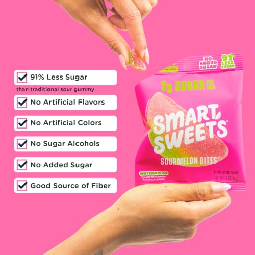 Image of SmartSweets Sourmelon Bites, Low Sugar Sour Gummy, 1.8oz Bags, 12 Pack