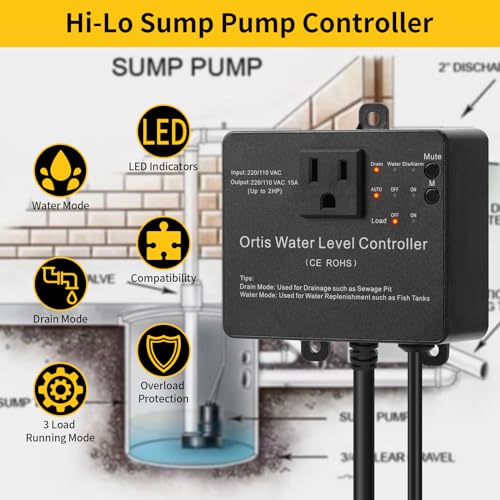 Ortis KJ-033 Hi-Lo Sump Pump Switch, Ortis Electronic Adjustable Float Switch Controller With Stainless Steel Anti-Corrosion Dual Sensors, For Sewage Pits, Fish Tanks, Water Tanks thumb #1