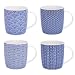 Boho Kaffeetasse 4-er Set - Große Kaffee-Becher 300-ml - orientalisches Design - hochwertige Tee-Tassen mit feinem Druck - Spülmaschinenfeste Keramik - Geschenk für Frauen Mutter (Design 4 Blau)