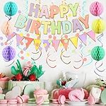 Fecedy Macaron Superlarge Alphabet Happy Birthday Banner Colorful Flag Bunting Circle Confetti Garland Swirl Streamers Honeycomb Ball for Birthday Party Decorations - Image 4