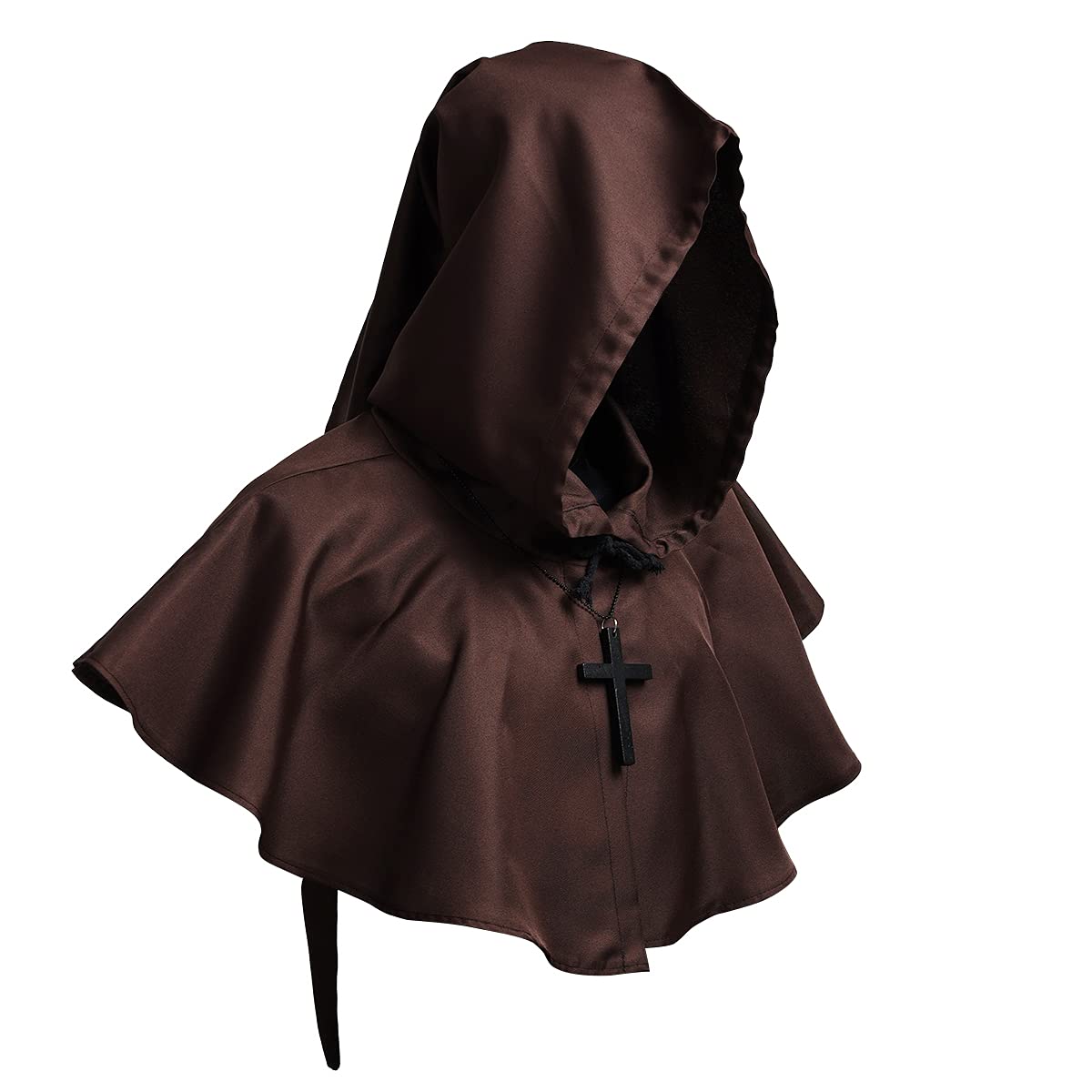 COSDREAMER Medieval Hooded Cowl Cross Necklace Halloween Cloak for Men Women Witch Wizard Cosplay(Brown) — image 1