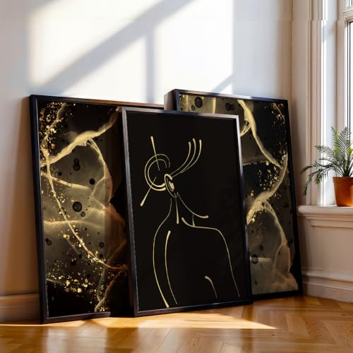 Image of NoWorries Wood Gold Marble Modern Art Wall Paintings For Living Room /Wall Hangings For Home Decor (Theme-Minimal) Multicolor Frame (Art-17, 21x31inch)
