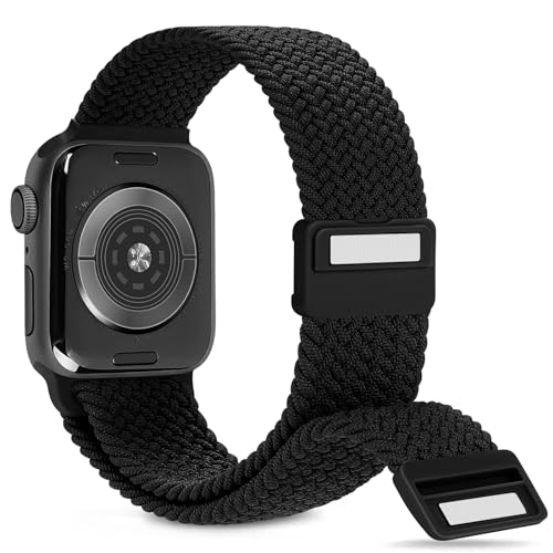 Image of Stretchy Braided Solo Loop Band Compatible with Apple Watch 41mm 40mm 42mm 46mm 45mm 44mm 49mm Women Men, Elastic Magnetic Clasp Nylon Sport Strap for iWatch Series SE 11 10 9 8 7 6 Ultra