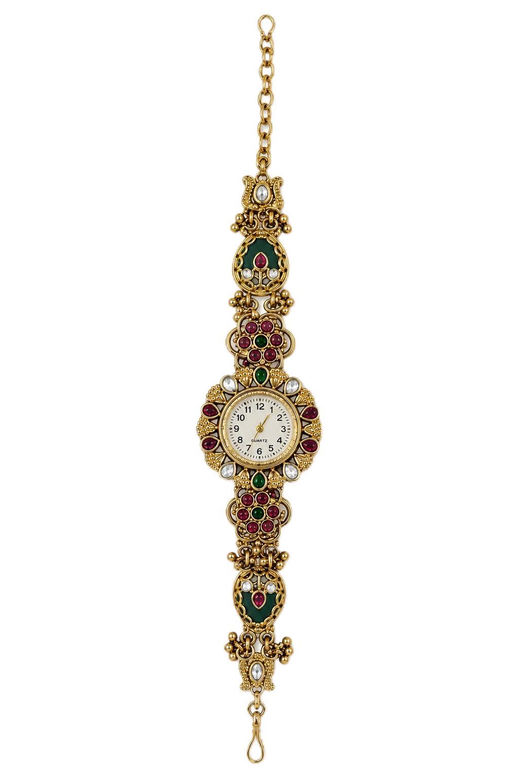 Shree KB Fashions Gold Plated Brass Kashmiri Heritage Bracelet Watch-image-7
