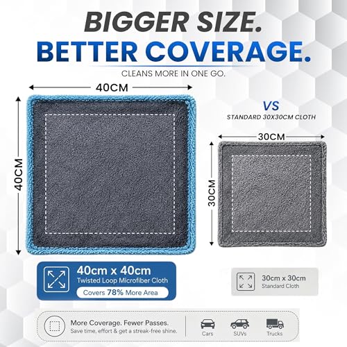Image of Autofy Puretwist 1200 GSM Microfiber Cloth for Car & Bike - Double Sided Twisted Loop Drying Towel, Edgeless Plush Pile, Ultra Absorbent Lint Free Detailing Cloth, 40x40cm