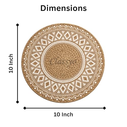 Image of Classyo Cotton Coasters for Dining Table, 10 inch (Brown Design, Pack of 2) | Round Placemats for Hot Pots, Plates and Pans | Dining Table Placemats | Dining Table Mat | Washable Round Table Mats