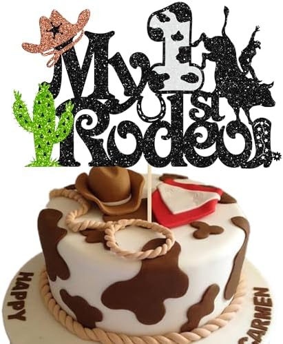 Gyufise 1Pcs My 1st Rodeo Cake Topper Glitter Cactus First Birthd...
