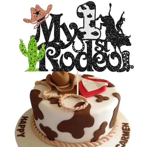 Gyufise 1Pcs My 1st Rodeo Cake Topper Glitter Cactus First Birthd...
