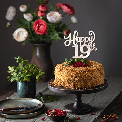 Happy 19Th Birthday Decorations,19Th Birthday Gold Rhinestone Cake Topper - Cheers To Nineteen Years Old Bday Party Metal Sparkly Cake Centerpieces Sign. #TOP3