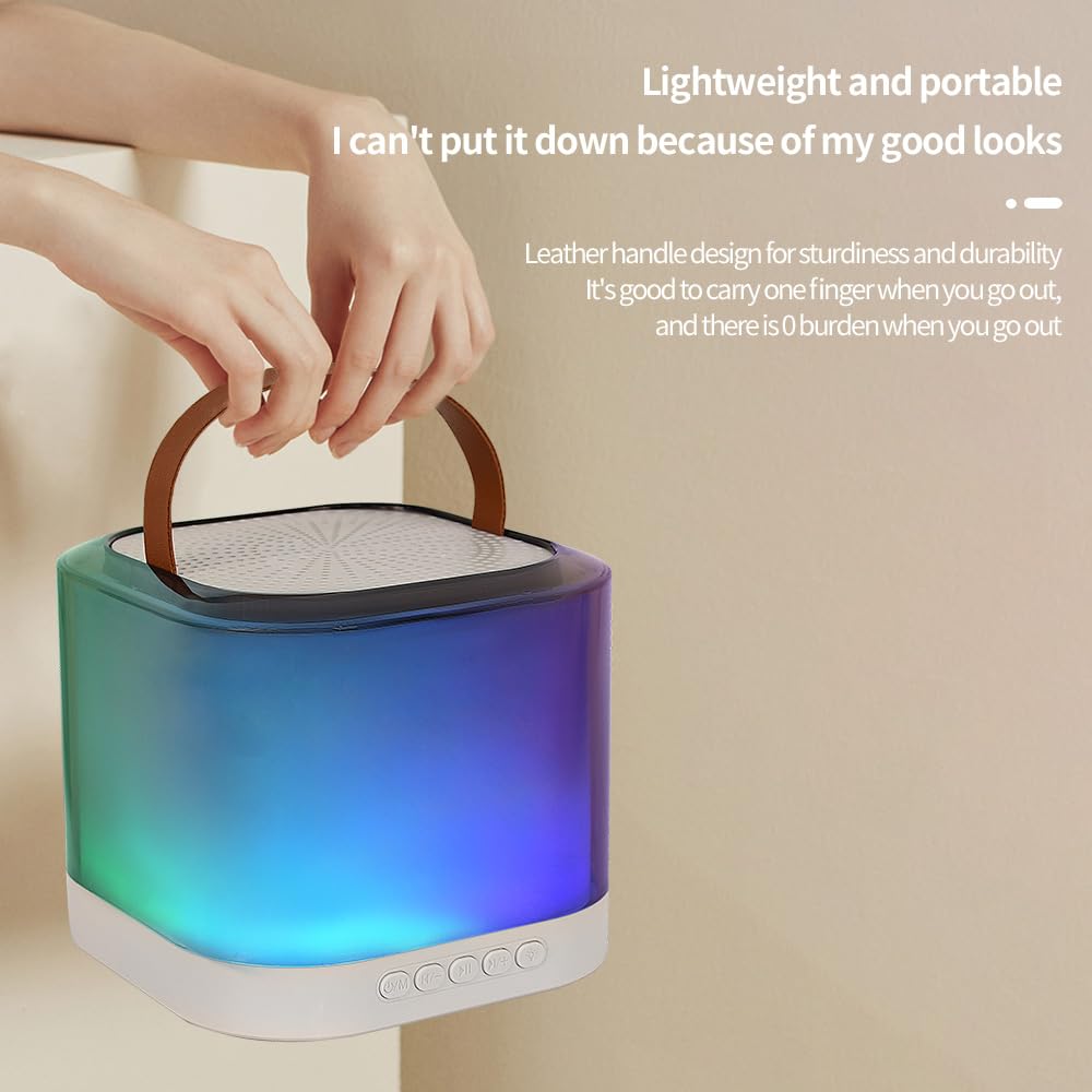 Hanzete Mini macchina per karaoke con microfono wireless e set di altoparlanti con 2 microfoni ricaricabili a LED, luce colorata, altoparlante per karaoke, feste di compleanno, desktop, fitness, set
