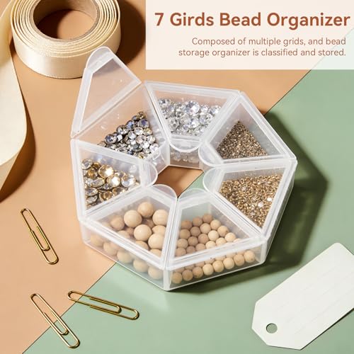Image of Cyrank 4pcs 7 Girds Bead Organizer, Clear Small Bead Organizers Jewelry Bead Storage Organizer Display Containers Case Box Mini Bead Storage Containers for Crafts Jewelry Screws Fishing Tackles