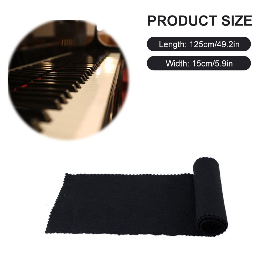 Copritastiera Per Pianoforte In Panno - Antipolvere, 125x15 Cm, Nero, Lavabile - Foto 4