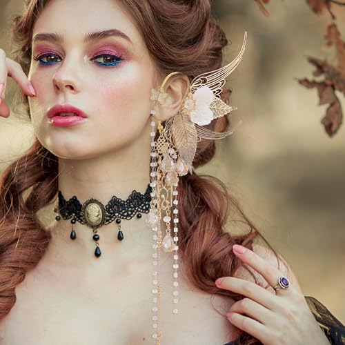 FRESHME Butterfly Elf Ear Cuffs - Fairy Ear Cuffs with Tassel Ear Wrap Earrings Non Piercing Renaissance for Women Adult2